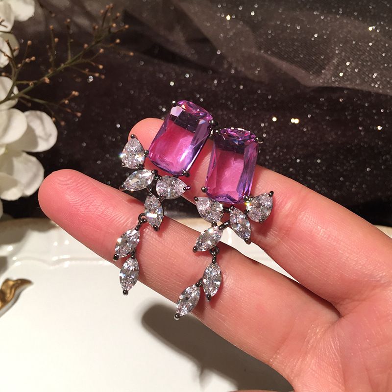 Purple Square Elegant Transparent Leaf Earrings