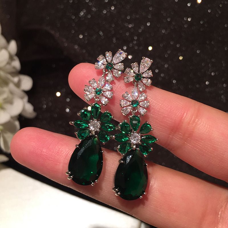 Retro Emerald Drop Long Tassel Earrings