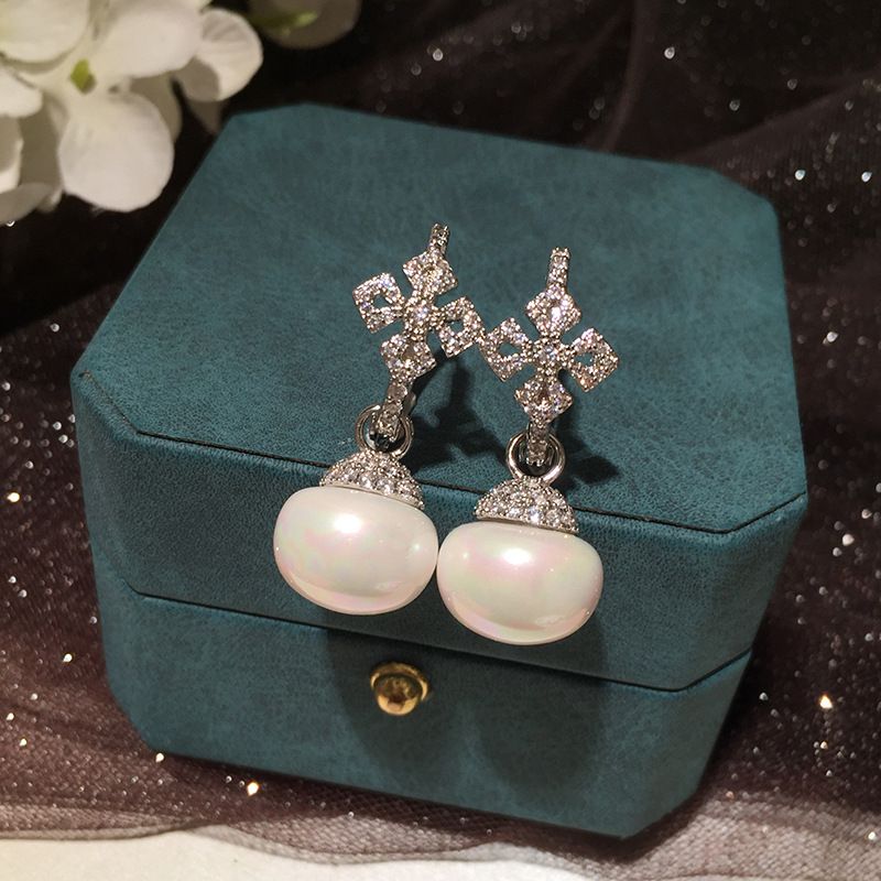 Vintage Cross Baroque Pearl Earrings