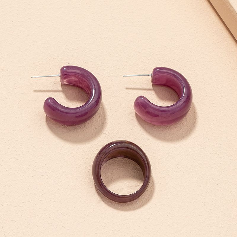 Simple Fashion Circle Acrylic Earrings Ring Set