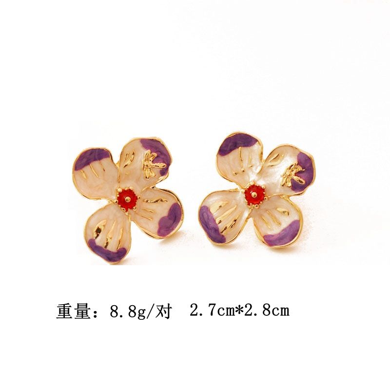New Four-petal Flower Purple Glaze Earrings