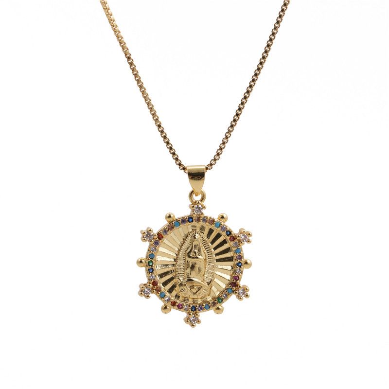 Inlaid Zircon Virgin Mary Pendant Necklace