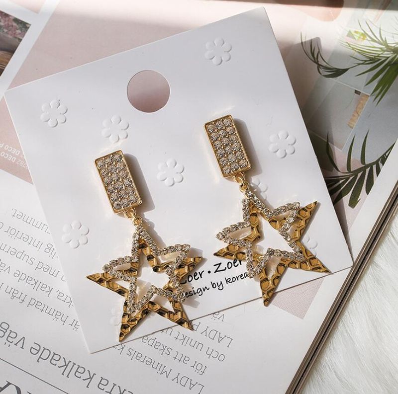 Exaggerated Five-pointed Star Diamond Earrings