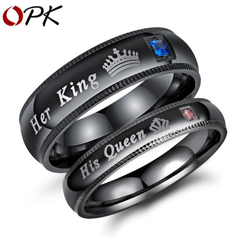 Simple Queen Crown Couple Titanium Steel Ring