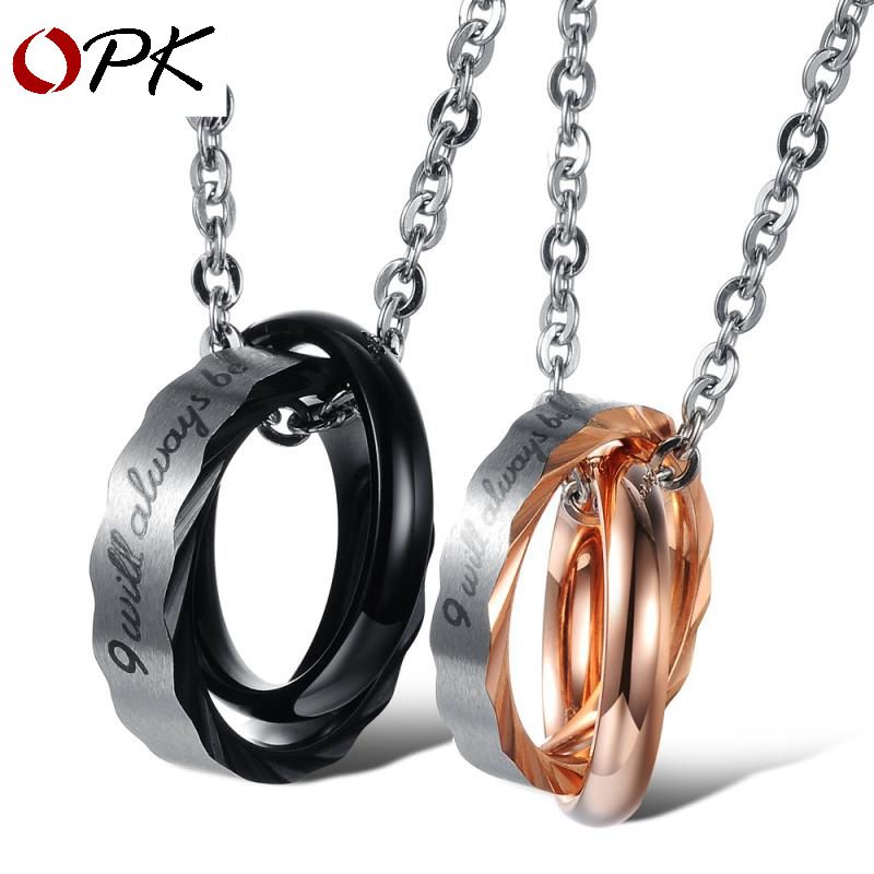 Fashion Double Interlocking Titanium Steel Couple Necklace