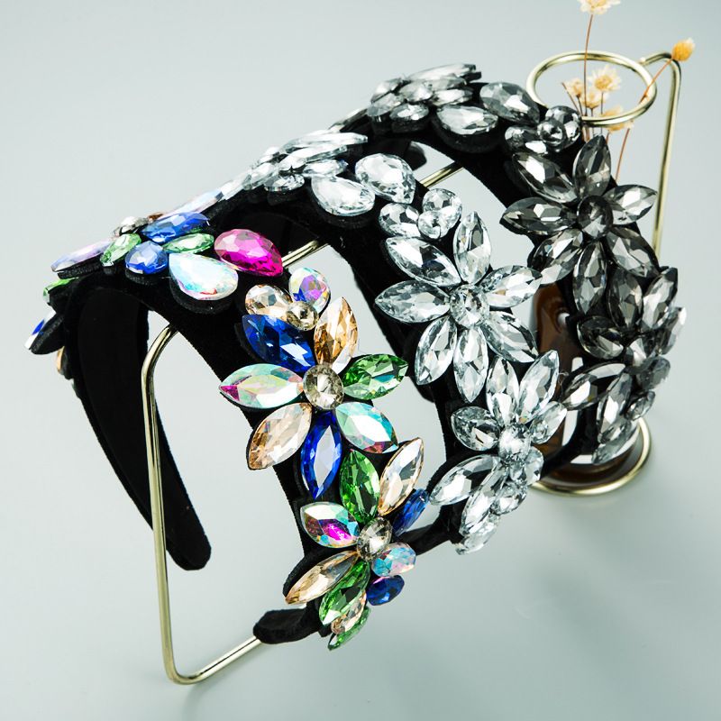 New Baroque Black Flannel Stained Glass Diamond Flower Headband