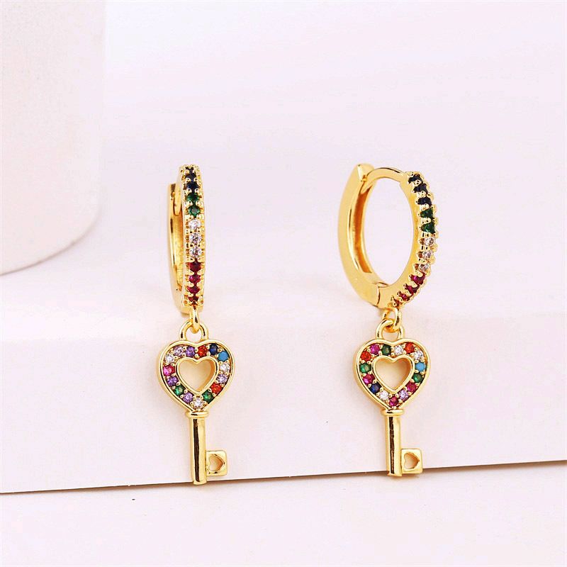 Korean Simple Cute Copper Inlaid Zirconium Key Earrings