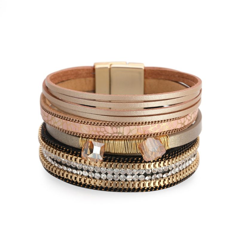 Bohemian Leather Diamond-studded Wide-sided Bracelet