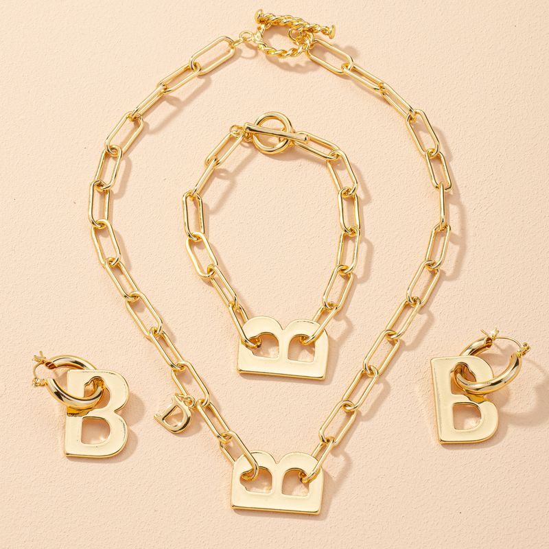 B Letter Necklace Bracelet Earrings Set