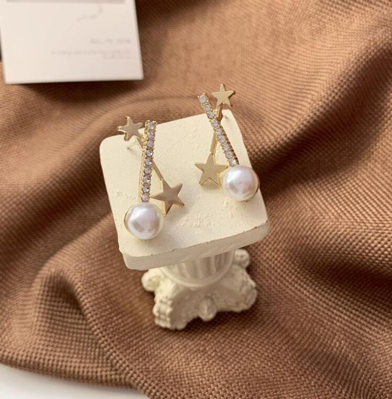 Cross Full Diamond Imitation Pearl Earrings