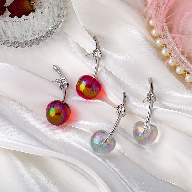Sweet Lovely Clear And Shiny Colorful Cherry Earrings