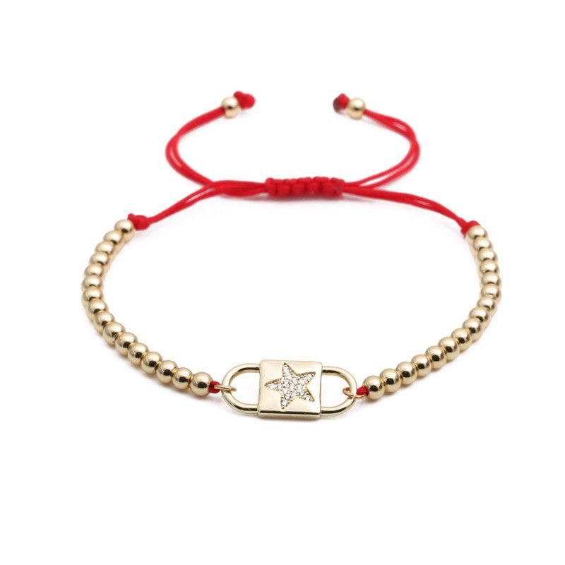 New Style Zircon Star Kupferperle Red String Verstellbares Armband