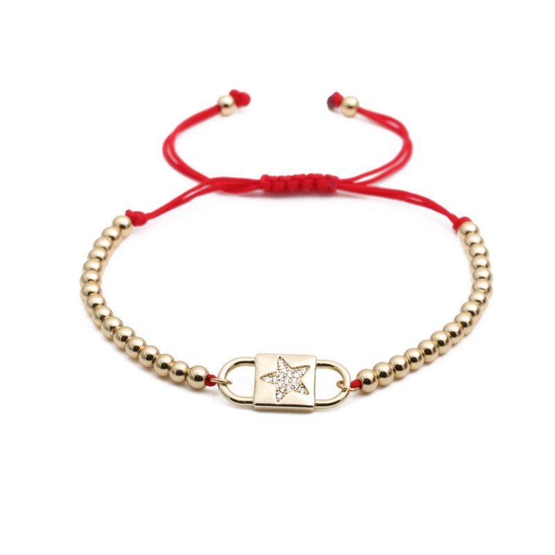 Pulsera Ajustable De Cadena Roja Con Cuentas De Cobre Y Circonitas De Estilo Nuevo