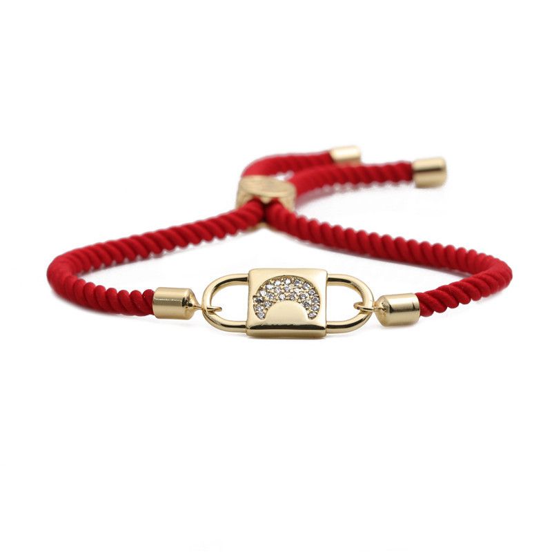 Simple Star Copper Zircon Moon Religious Red String Adjustable Bracelet