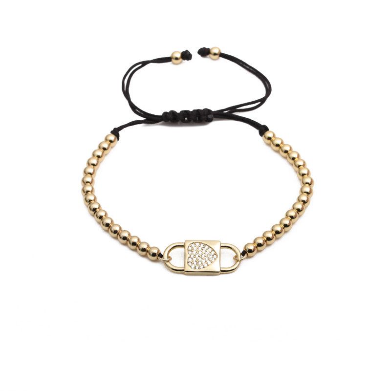 Fashion Zircon Love Copper Beads Black Rope Adjustable Bracelet
