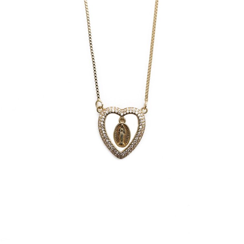 Zircon Heart Virgin Mary Necklace