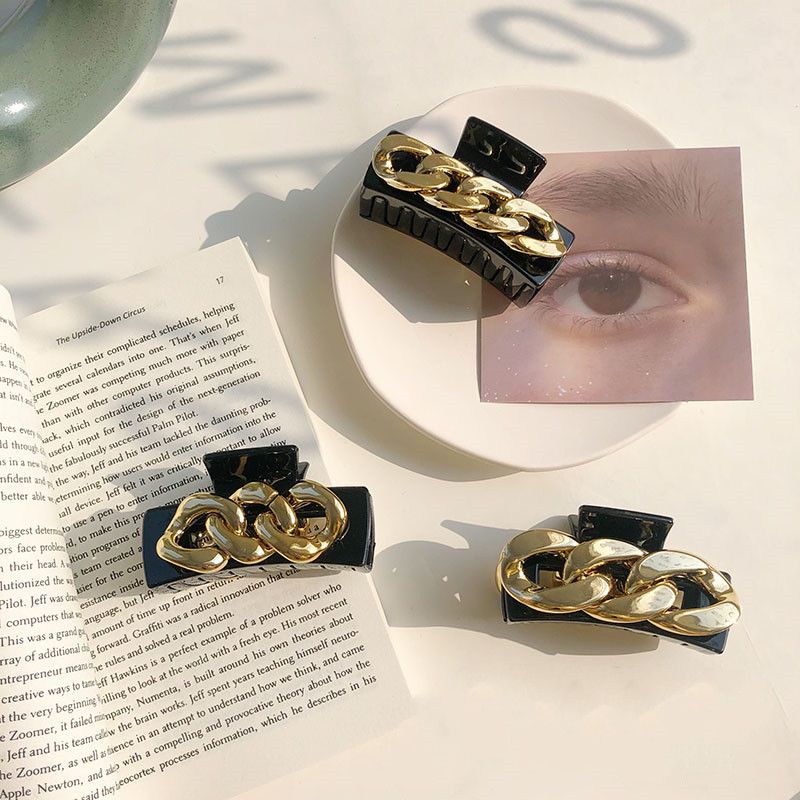 Black Resin Alloy Chain Hair Catch Clip