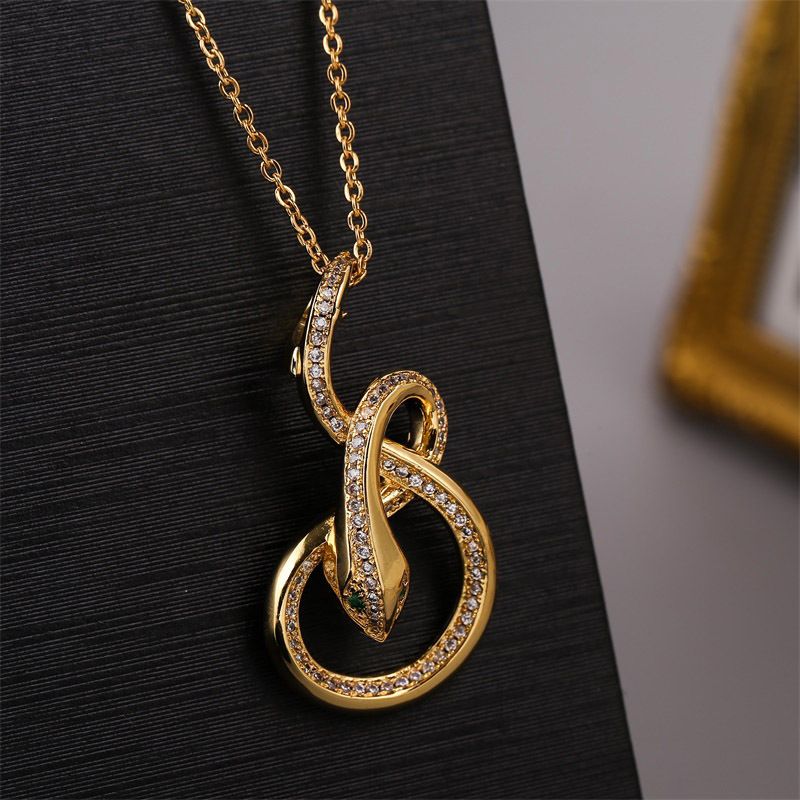 Korean Style Copper Inlaid Zirconium Zodiac Snake Necklace