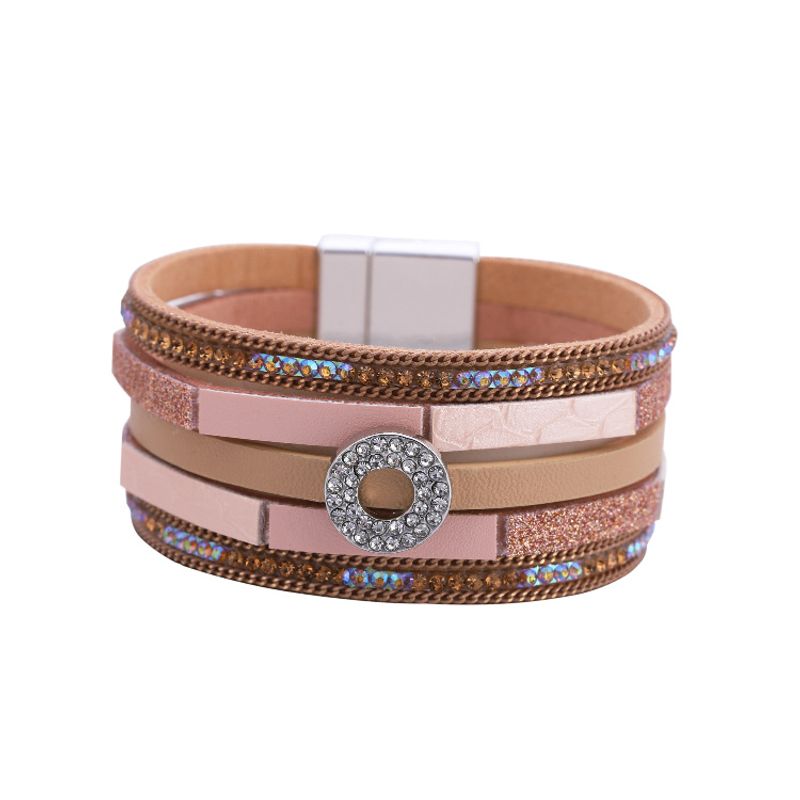 Fashion Diamond Magnetic Buckle Leather Bracelet