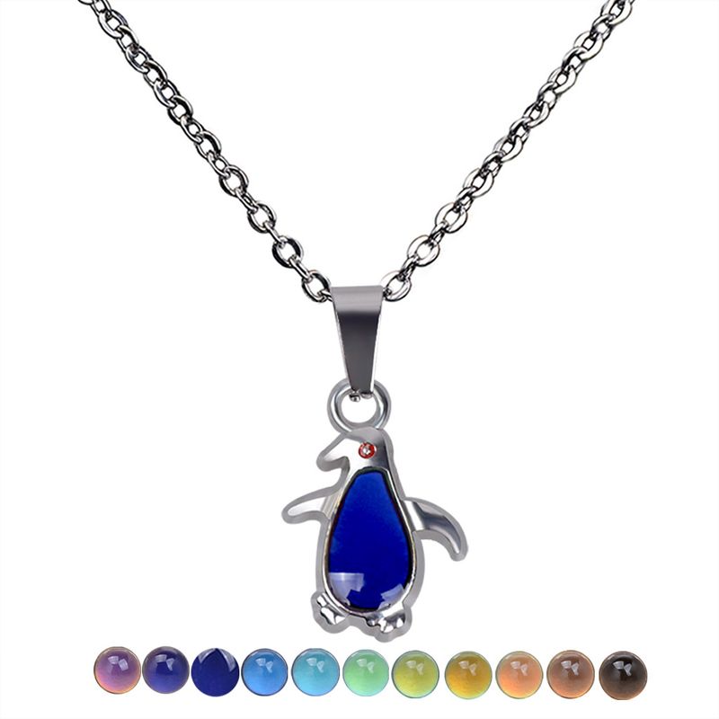 Fashionable Temperature-sensing Cute Penguin Pendant Stainless Steel Necklace