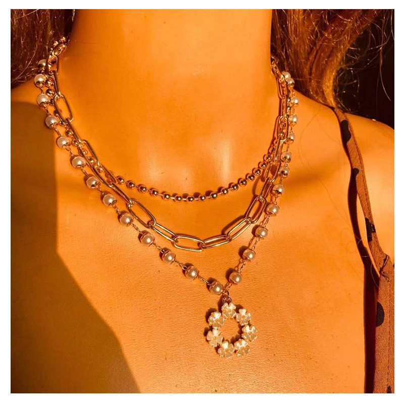 Alloy Round Bead Chain Mehrschichtige Perlenkette