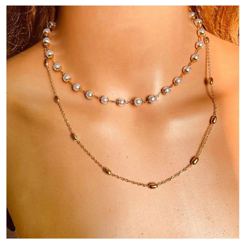 Collier De Perles En Alliage Géométrique Rétro Simple