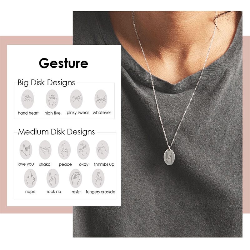Oval Stainless Steel Gesture Element Necklace
