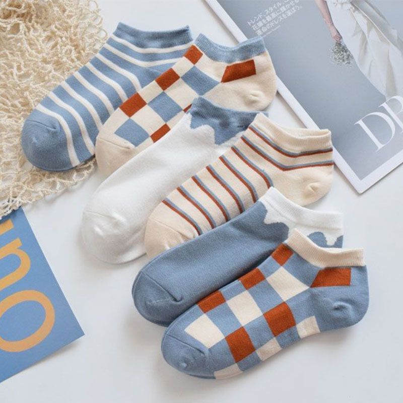 Sports Plaid Short Sweat-absorbent Polyester Cotton Socks Wholesale