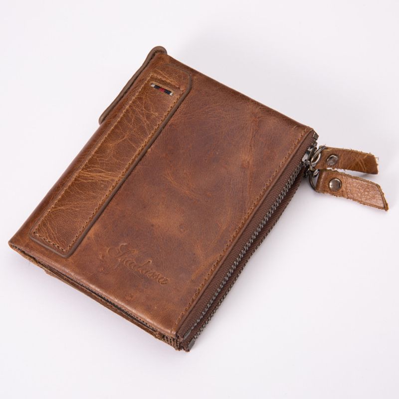 Pu Leather Double Zipper Retro Wallet