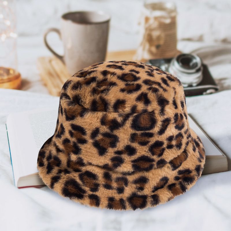 New Leopard Print Fisherman Hat Women's Autumn And Winter Warm Plush Thickened Hat Personality All-matching Travel Fashion Bucket Hat