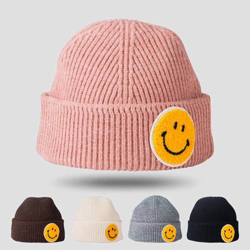 Korean Woolen Hat Autumn And Winter Warmth Big Smiley Face Dome Solid Color Cartoon Smiley Thick Knitted Hat