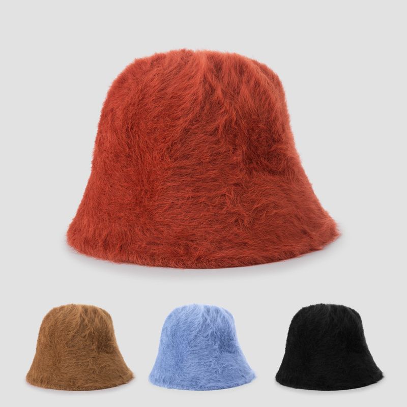 Spot Plush Fisherman Hat Rabbit Hair Bucket Hat Fashion Basin Solid Color Hat