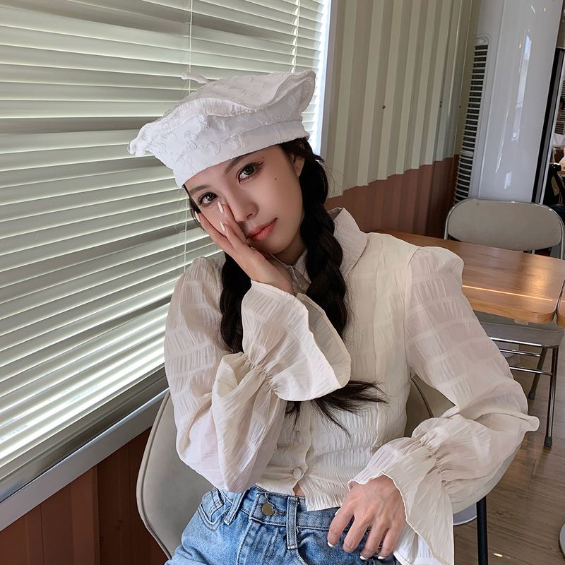 Korean Hat All-match Fashion Flower Cloth Cloud Hat Female Japanese Style Face-looking Small Beret Casual Trend Painter Cap
