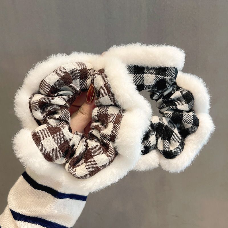 Autumn And Winter New Hair Ring Ponytail Plaid Plush Rubber Band Sweet Temperament Hair Rope