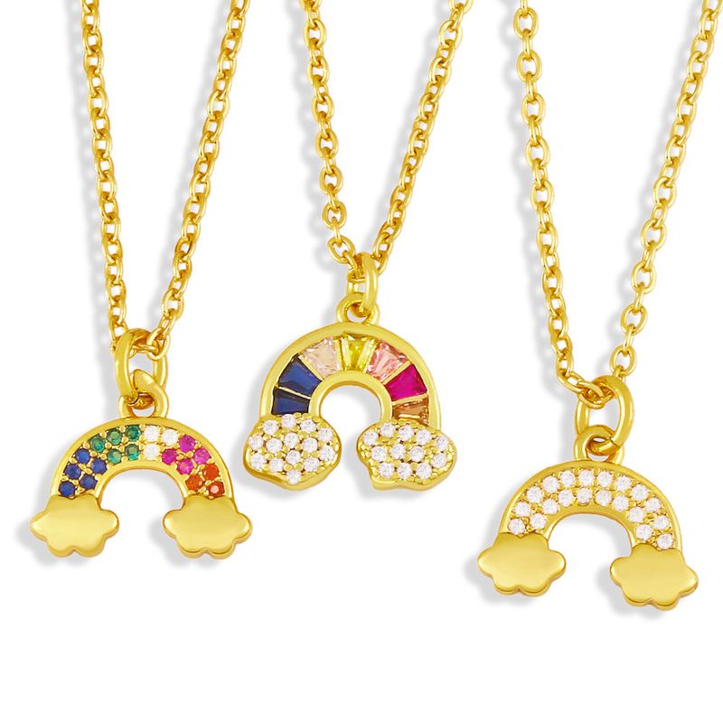 Cross-border Jewelry Rainbow Necklace Female Simple Fashion Trend Inlaid Color Zircon Pendant Clavicle Chain