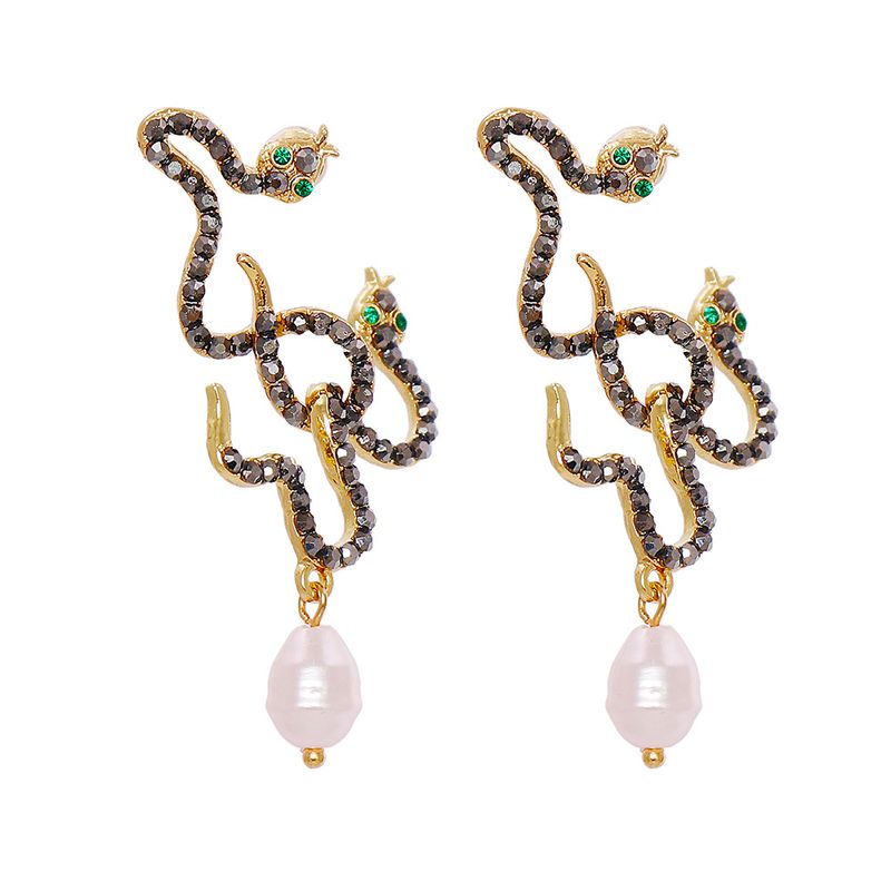 New Style Earrings Snake Shape Diamond Pearl Earrings Earrings Personalized Wholesale