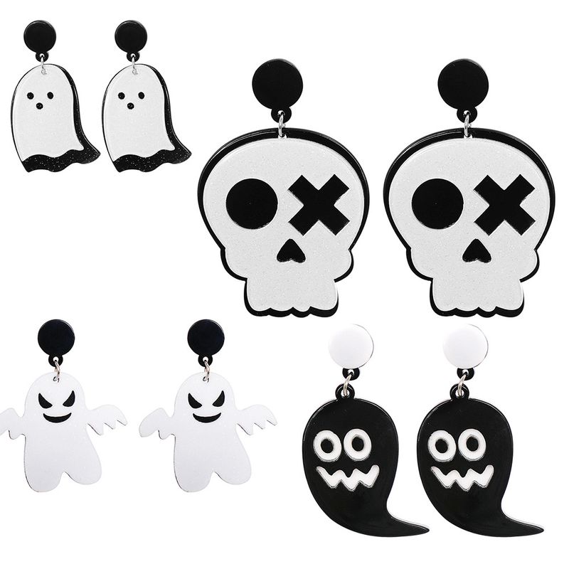 Halloween Funny Pumpkin Skull Ghost Acrylic Personality Resin Earrings