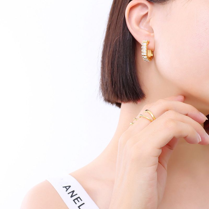 Personalized U-shaped Zircon Full Diamond Earrings Titanium Steel Ear Jewelry