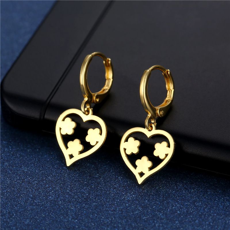 Fashion Accessories Stainless Steel Heart-shaped Plum Blossom Smooth Earrings