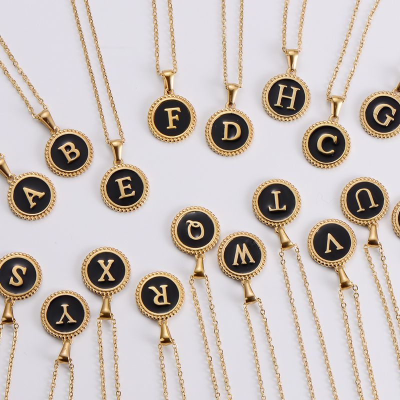Fashion Accessories Clavicle Chain Stainless Steel 18k Gold Smeared Oil Round Small Pendant 26 Letters Necklace