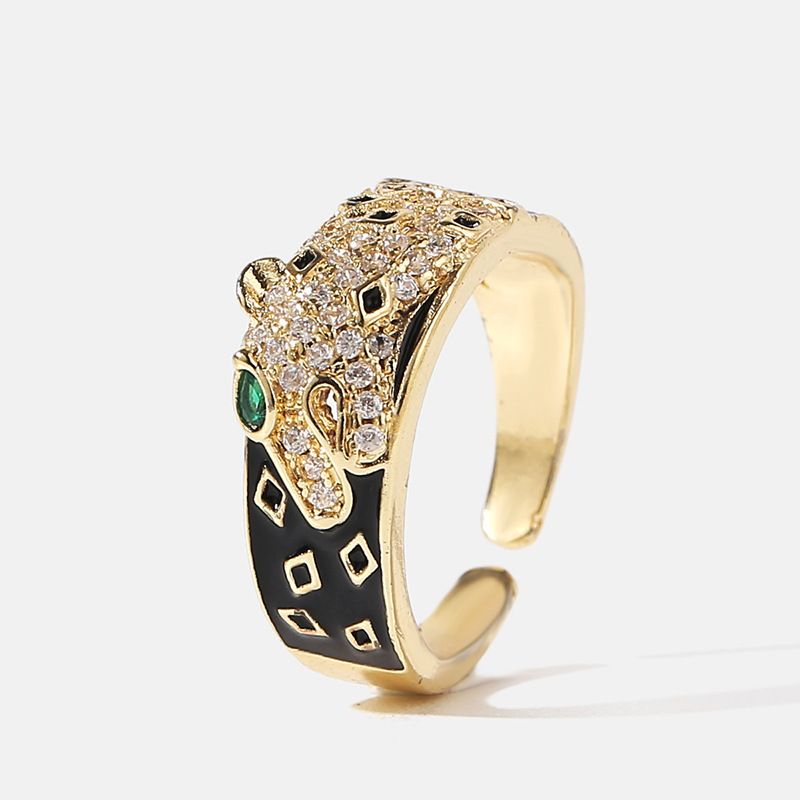 Estilo Coreano Simple Cobre Con Incrustaciones De Circonio Que Gotea Aceite Lindo Leopardo Anillo De Apertura Joyería