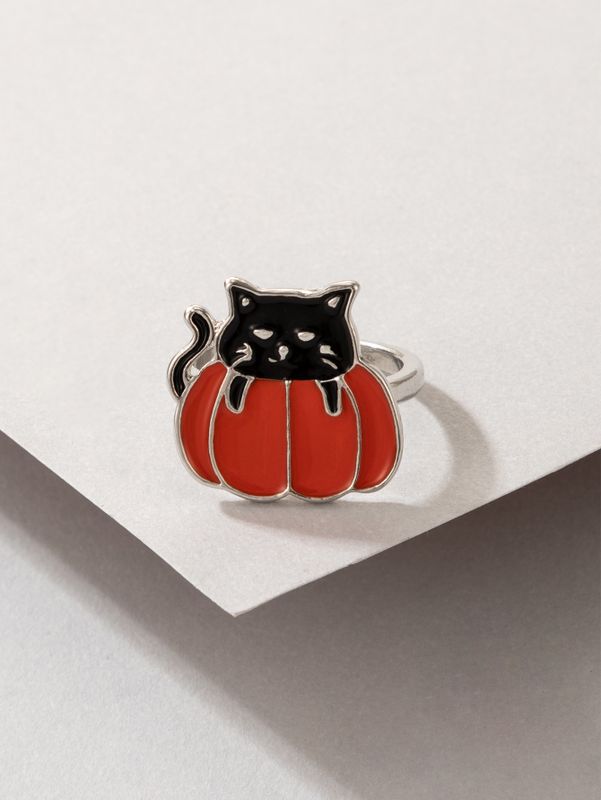 2021 New Jewelry Halloween Orange Cat Ring