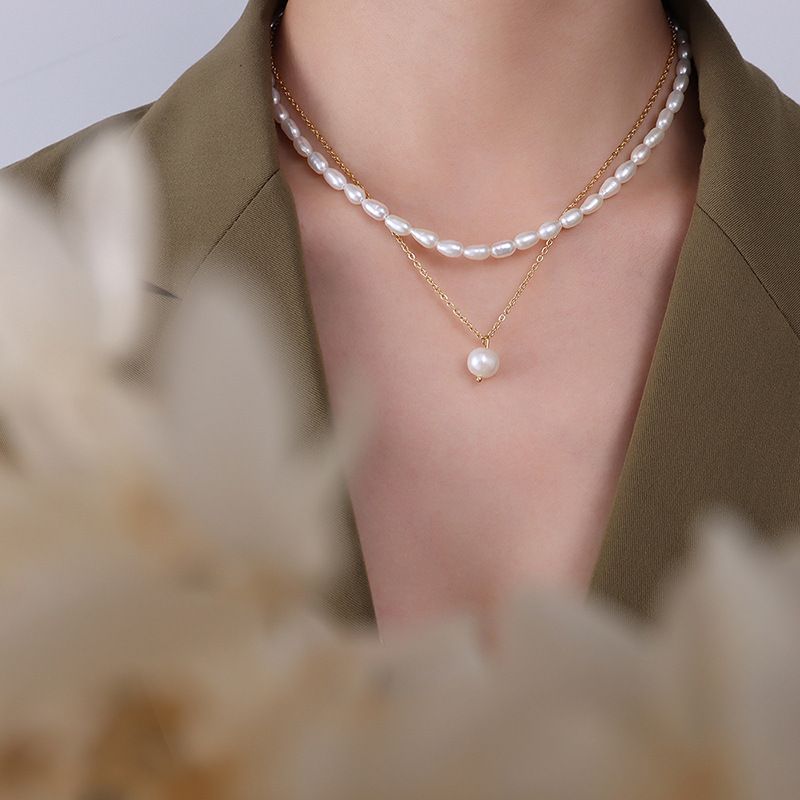 Collar De Acero Titanio Apilable De Crecimiento Natural De Perlas De Agua Dulce Francesa