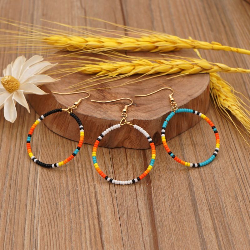 Rice Beads Hand-woven Beaded Ethnic Earrings Bohemian Retro Geometric Hoop Earrings