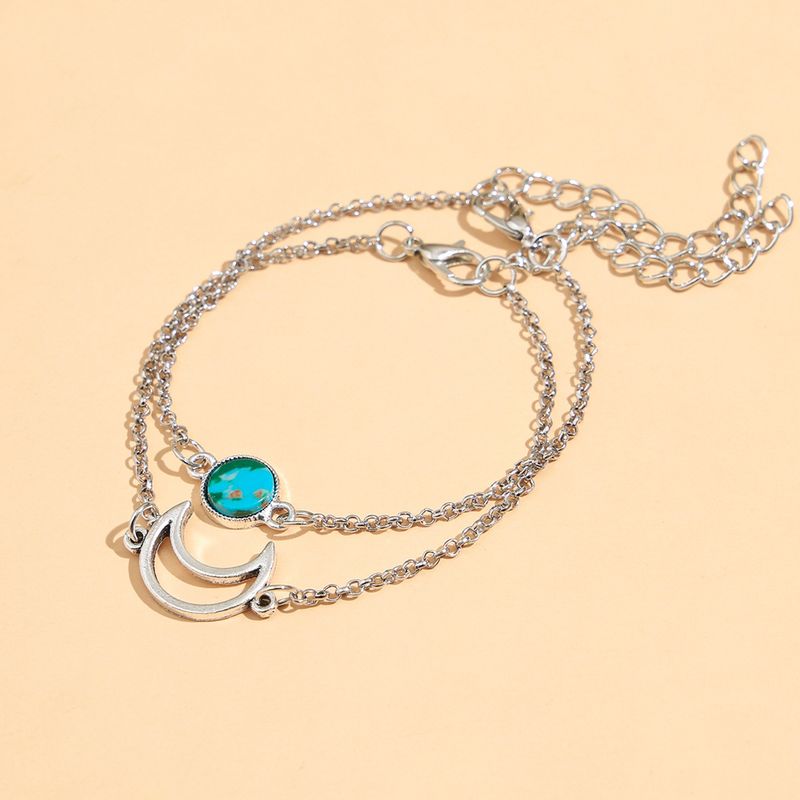Nouveau Bracelet Turquoise Incrusté De Style Européen Et Américain Bracelet Simple Chaîne De Perles De Lune Ensemble De 5 Pièces
