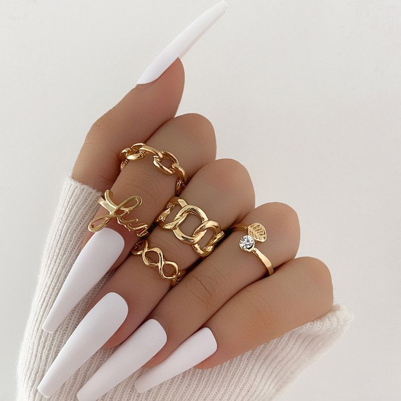 European And American Cross-border Jewelry Fashion English Letters Simple Hollow Geometric Joint Ring Five-piece Set