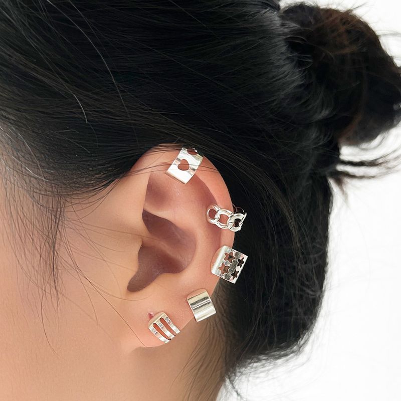 Simple Hollow Heart Five-pointed Star Ear Clip Adjustable Five-piece Set