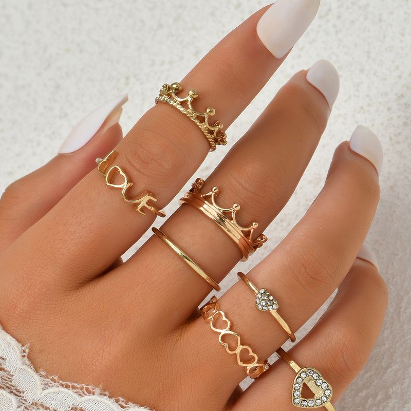 Fashion Personality Crown Full Diamond Love Multi-piece Combination Ring