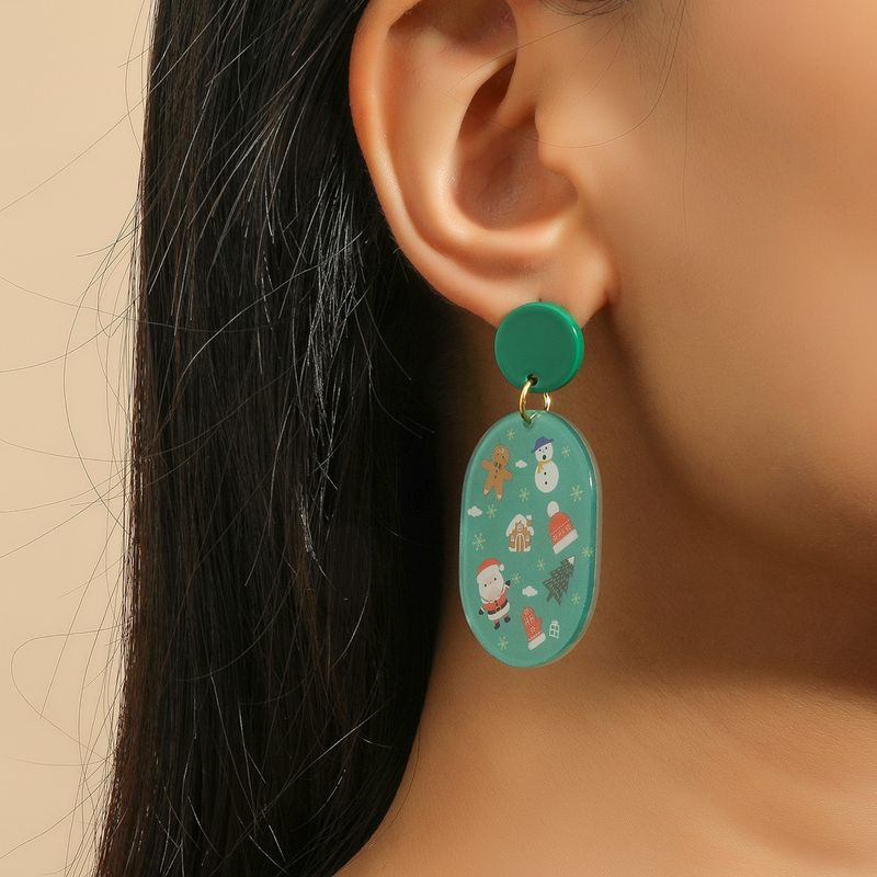 Boucles D&#39;oreilles Ovales En Acrylique Sur Le Thème De Noël À La Mode