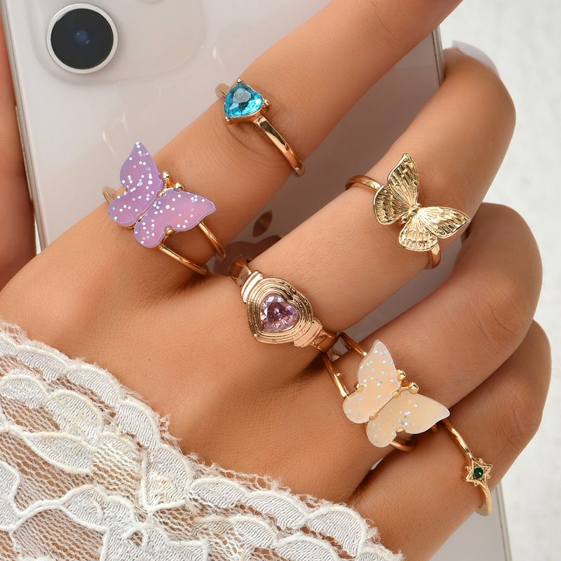Fashion Personality Sweet Street Shooting Butterfly Heart Star Multi-piece Ring